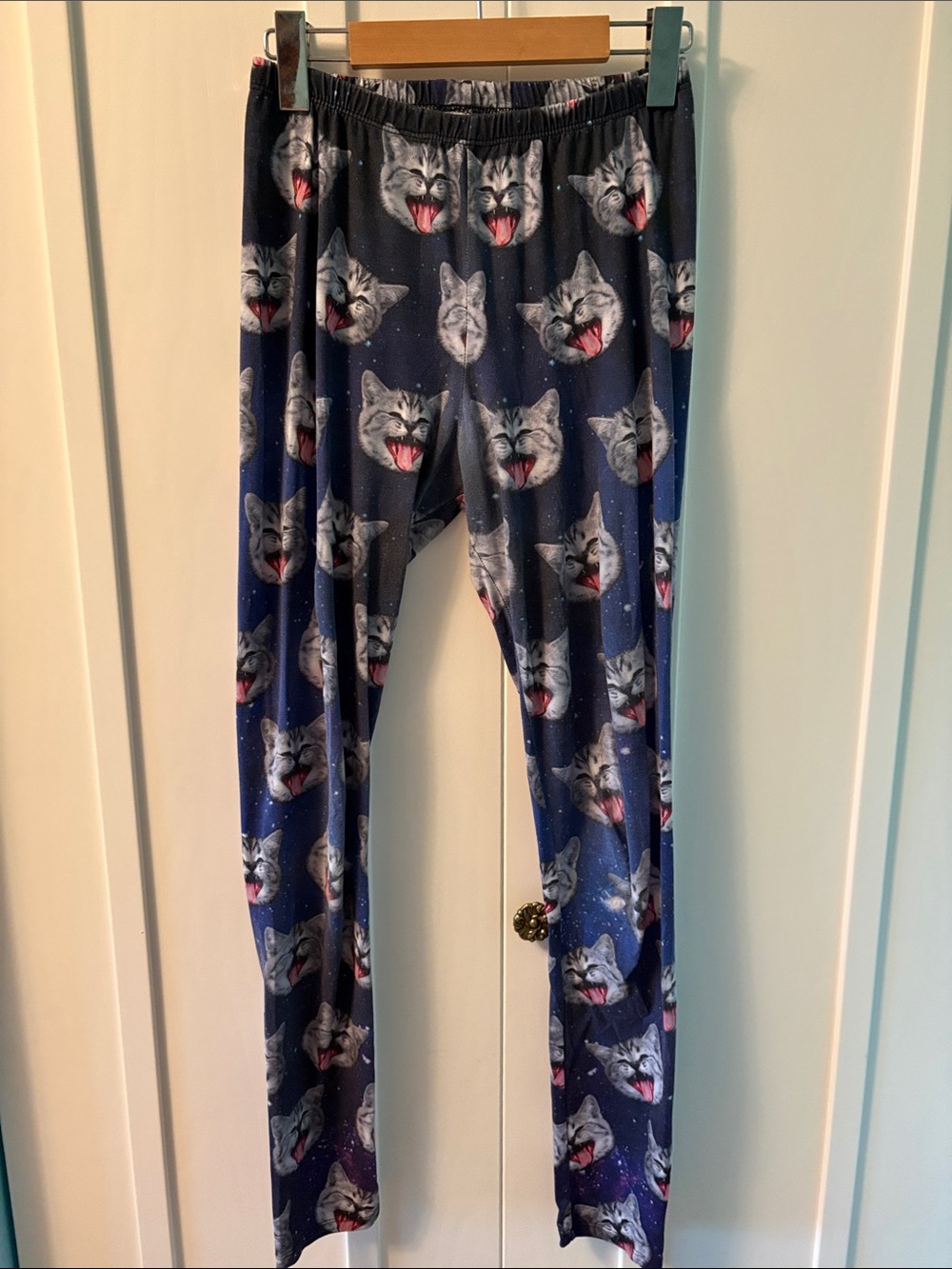 Galaxy Cat Print Leggings - Blue